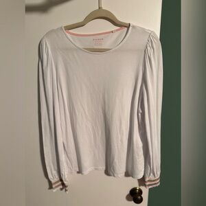 Boden Smocked Cuff White Long Sleeve Women's Top, Size 14